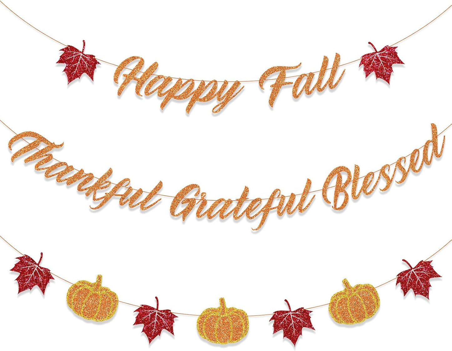 Fall Decorations Home Thanksgiving decor - Happy Fall and Blessed Grateful Thankful Banner with Pumpkin Maple Leaves Sign Garland Banner(Pre-Strung)