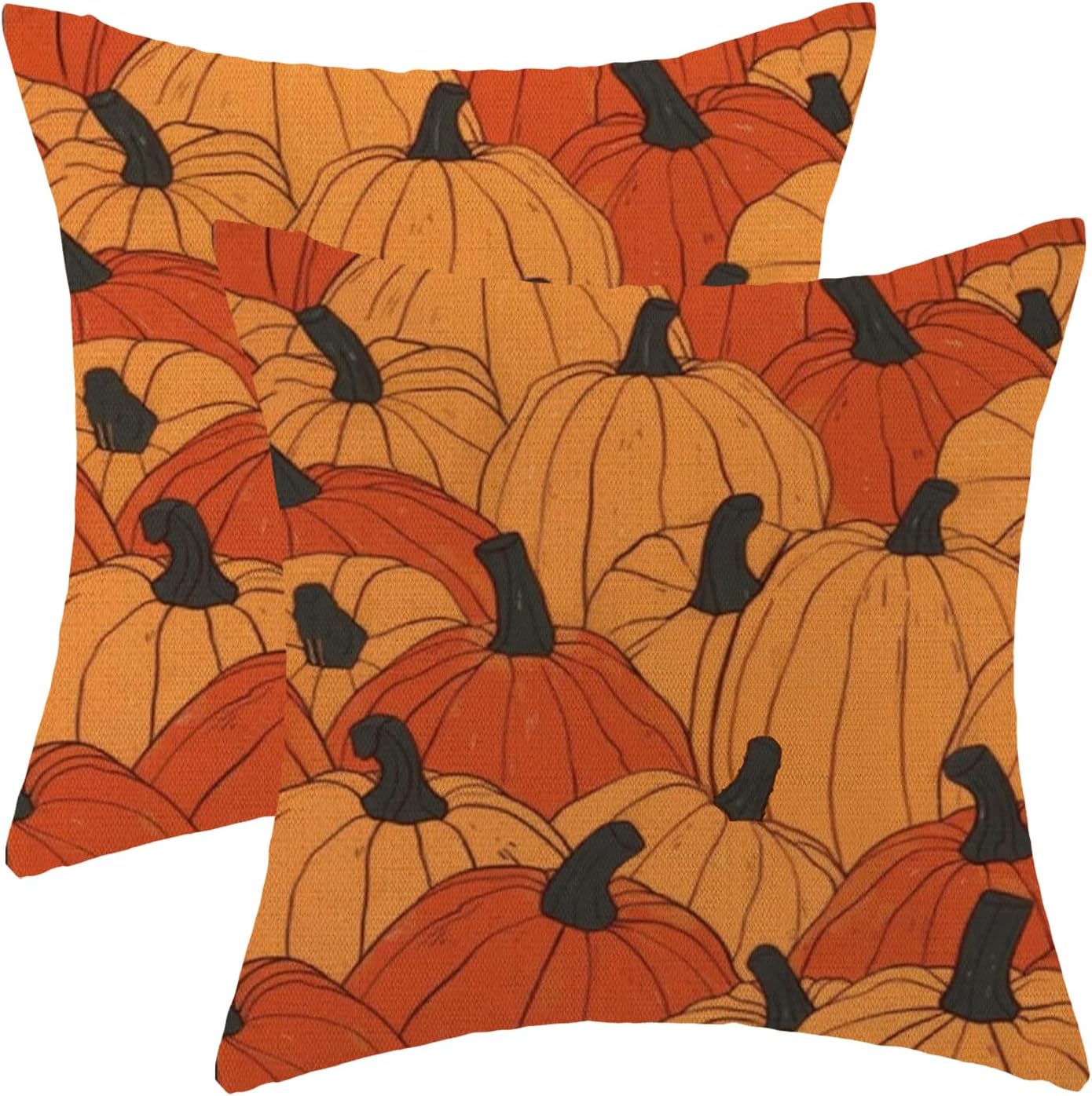 Fall Pillow Covers 18x18 Set of 2 Orange Pumpkin Decorative Throw Pillow Covers Outdoor Decoration Autumn Decor Pillowcase Farmhouse Linen Cushion Case for Sofa Couch