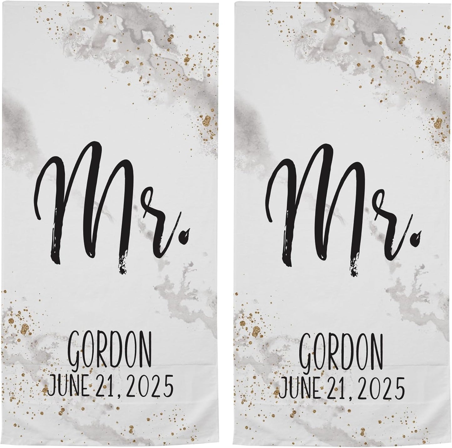 Let's Make Memories Personalized Beach Towel Set of 2 - Just Married - for Couples - Newlyweds - Honeymoon - Destination Wedding - Custom Message - Mr. - Mrs. - Oversized - Gray