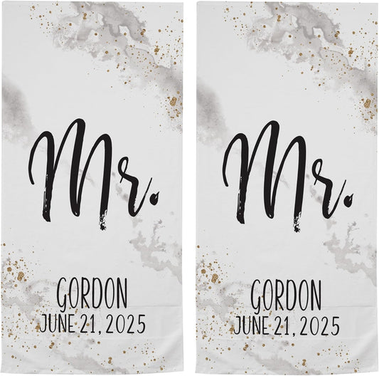 Let's Make Memories Personalized Beach Towel Set of 2 - Just Married - for Couples - Newlyweds - Honeymoon - Destination Wedding - Custom Message - Mr. - Mrs. - Oversized - Gray