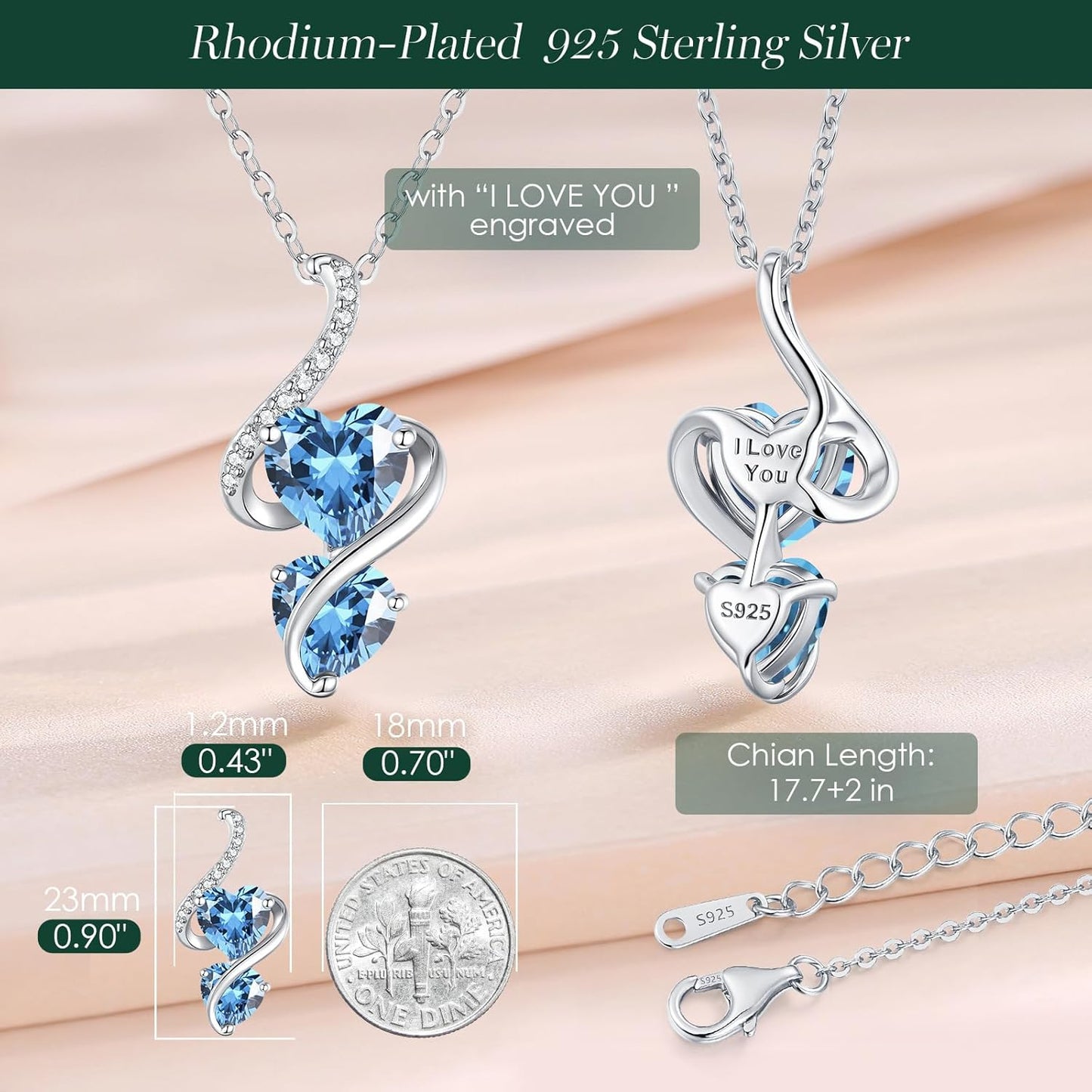 LOUISA SECRET Unique Double Heart Necklace Gifts for Wife Women, 925 Sterling Silver Tiny Birthstone Pendant Jewelry Gift for Her Girlfriend Mom Valentine's Day Anniversary Mother's Day Birthdays & Christmas
