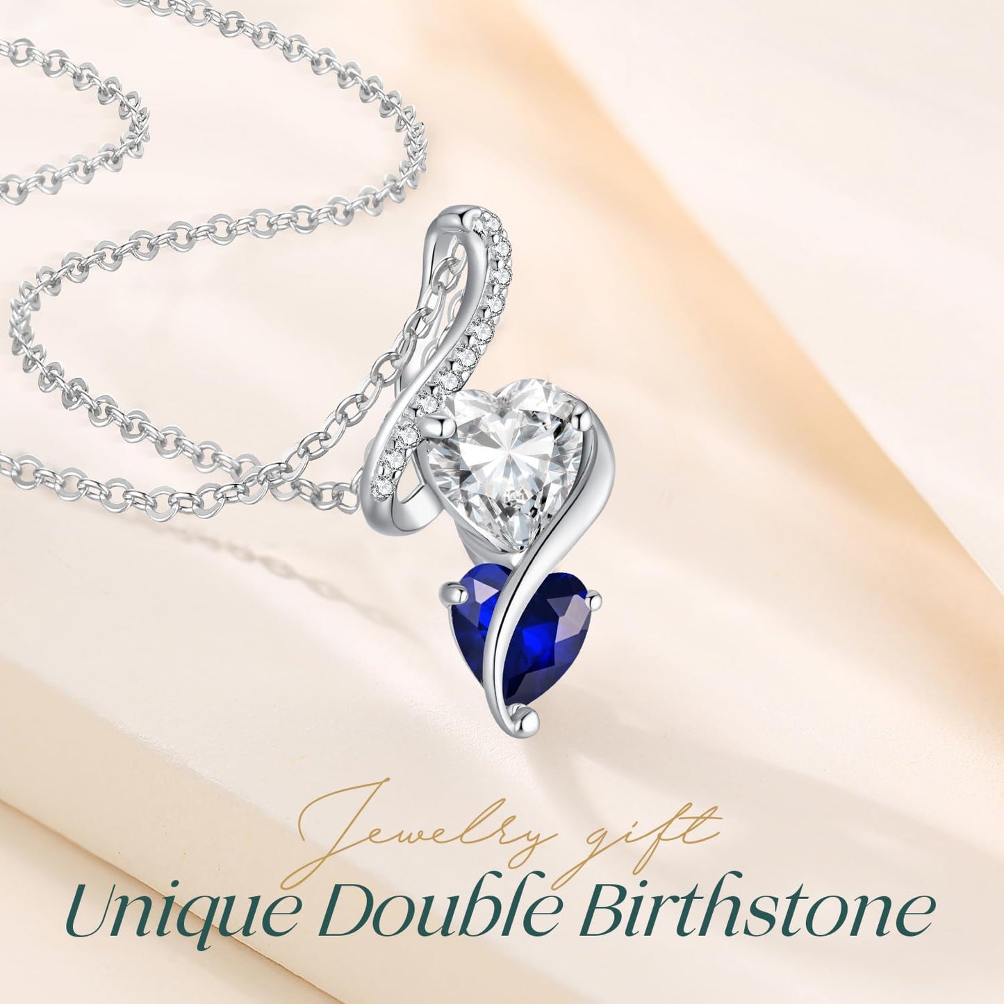 LOUISA SECRET Unique Double Heart Necklace Gifts for Wife Women, 925 Sterling Silver Tiny Birthstone Pendant Jewelry Gift for Her Girlfriend Mom Valentine's Day Anniversary Mother's Day Birthdays & Christmas