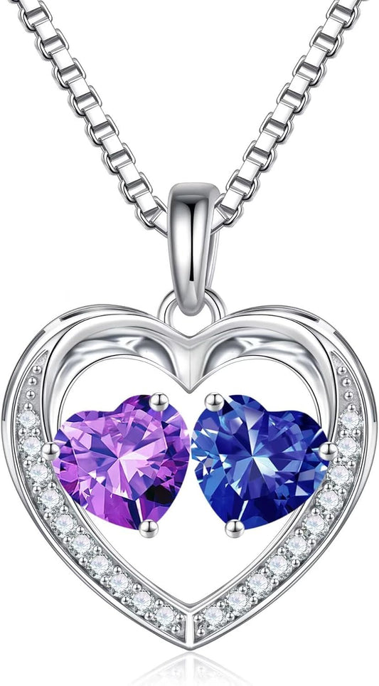 Iefil Birthstone Jewelry for Women - 925 Sterling Silver Birthstone Necklace, Anniversary Birthday Gifts for Women, Jewelry Gifts for Her Wife Mom Daughter