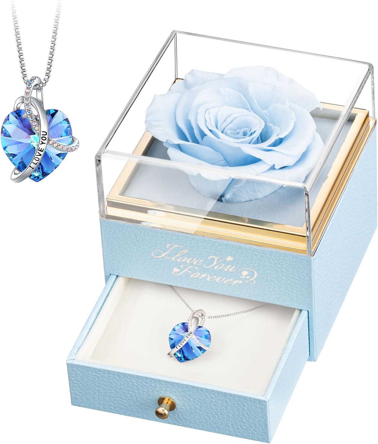 EleShow Preserved Real Light Blue Rose, Forever Flowers Gifts for Mom Grandma Wife Girlfriend, Gifts for Mothers Day, Valentines, Christmas, Anniversary or Birthday Gifts for Women