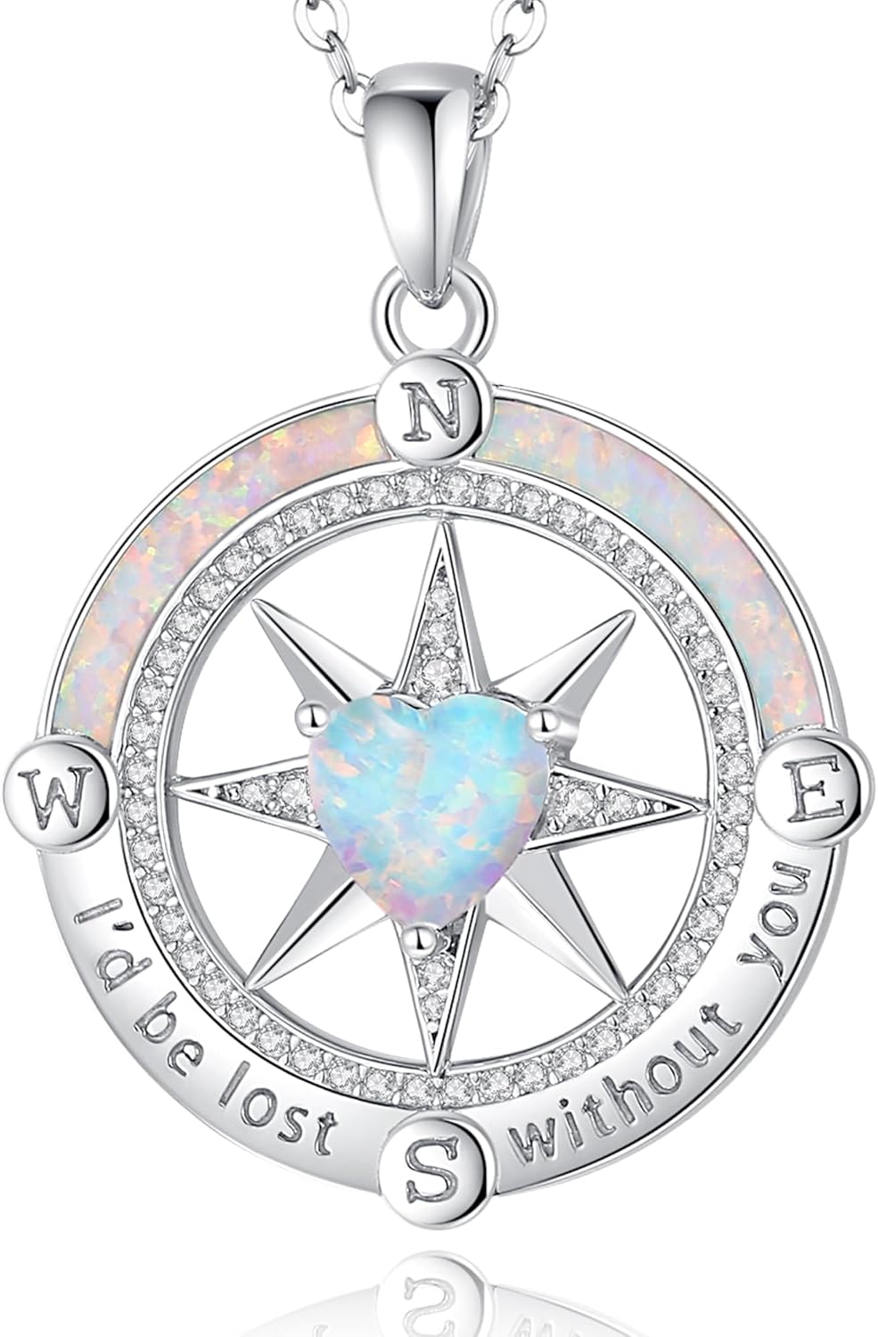 FANCIME Compass Necklace for Women Sterling Silver Compass Jewelry Opal Pendant Fine Jewelry Gemstone Birthday Mother's Day Gifts for Wife