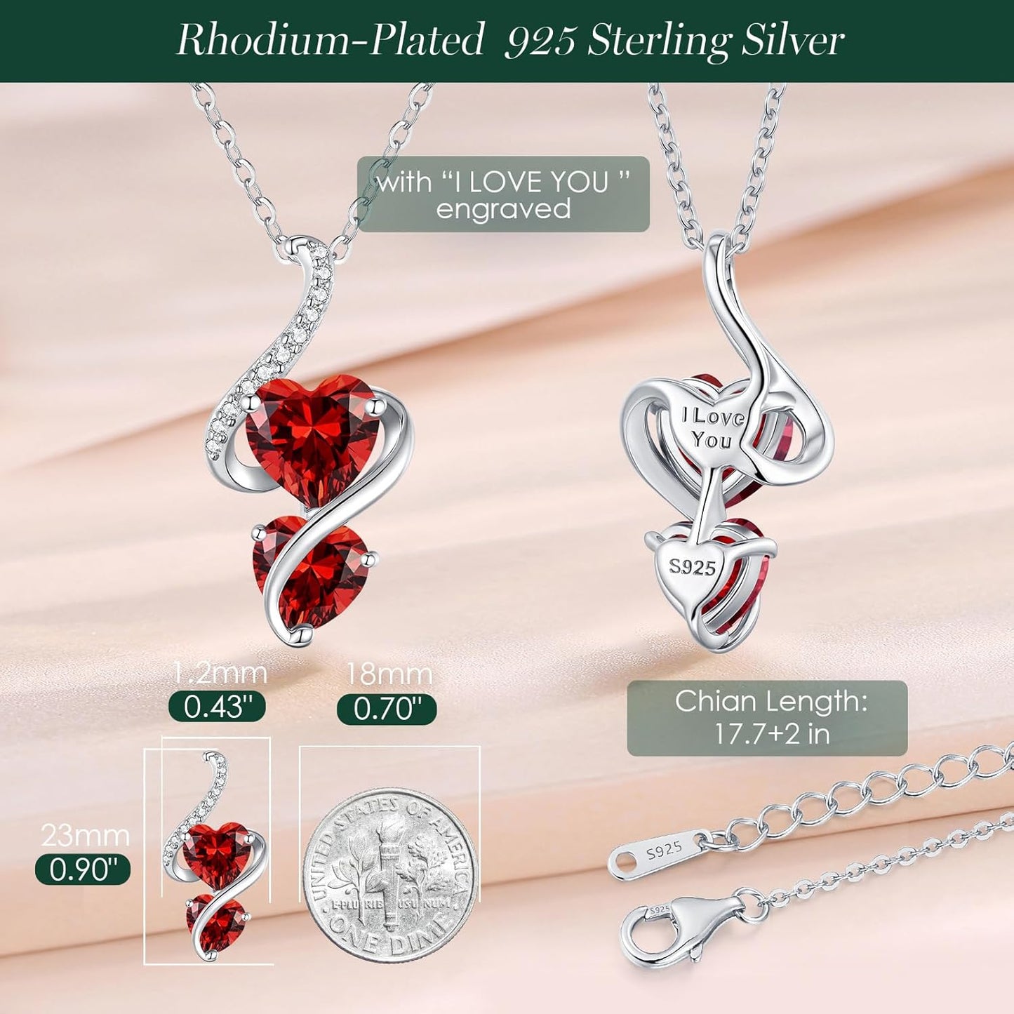 LOUISA SECRET Unique Double Heart Necklace Gifts for Wife Women, 925 Sterling Silver Tiny Birthstone Pendant Jewelry Gift for Her Girlfriend Mom Valentine's Day Anniversary Mother's Day Birthdays & Christmas