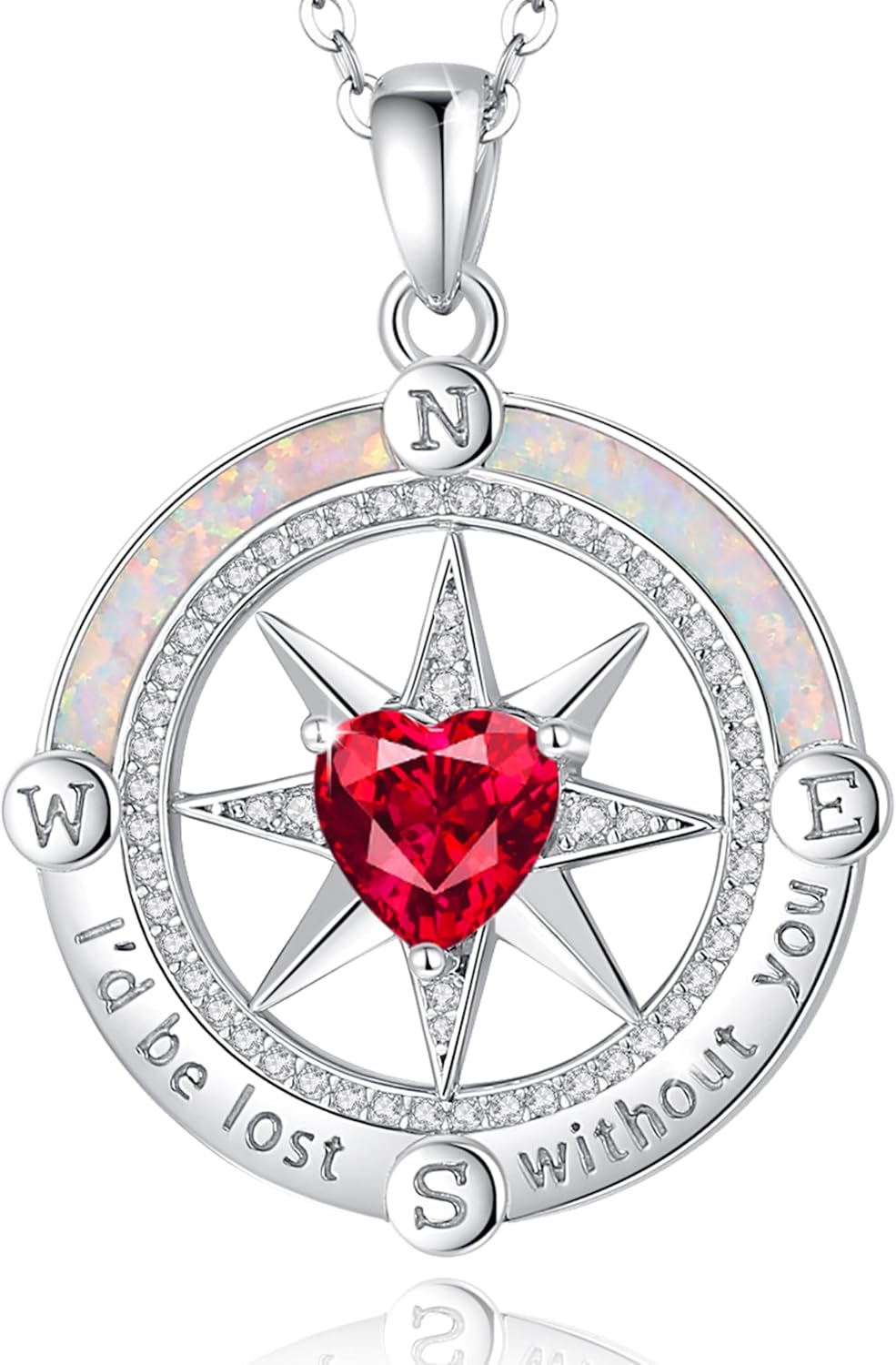 FANCIME Compass Necklace for Women Sterling Silver Compass Jewelry Opal Pendant Fine Jewelry Gemstone Birthday Mother's Day Gifts for Wife