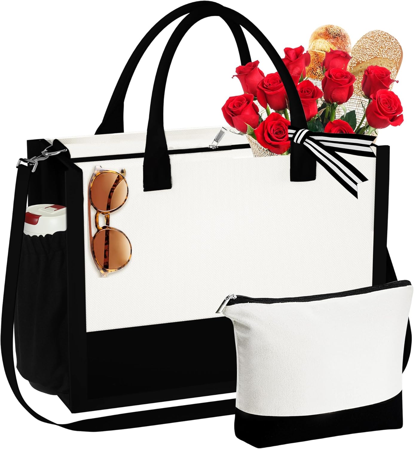 YOOLIFE Gifts for Women - Initial Canvas Tote Bag & Makeup Bag Birthday Gifts for Women Wife Mom Friend Teacher Sister