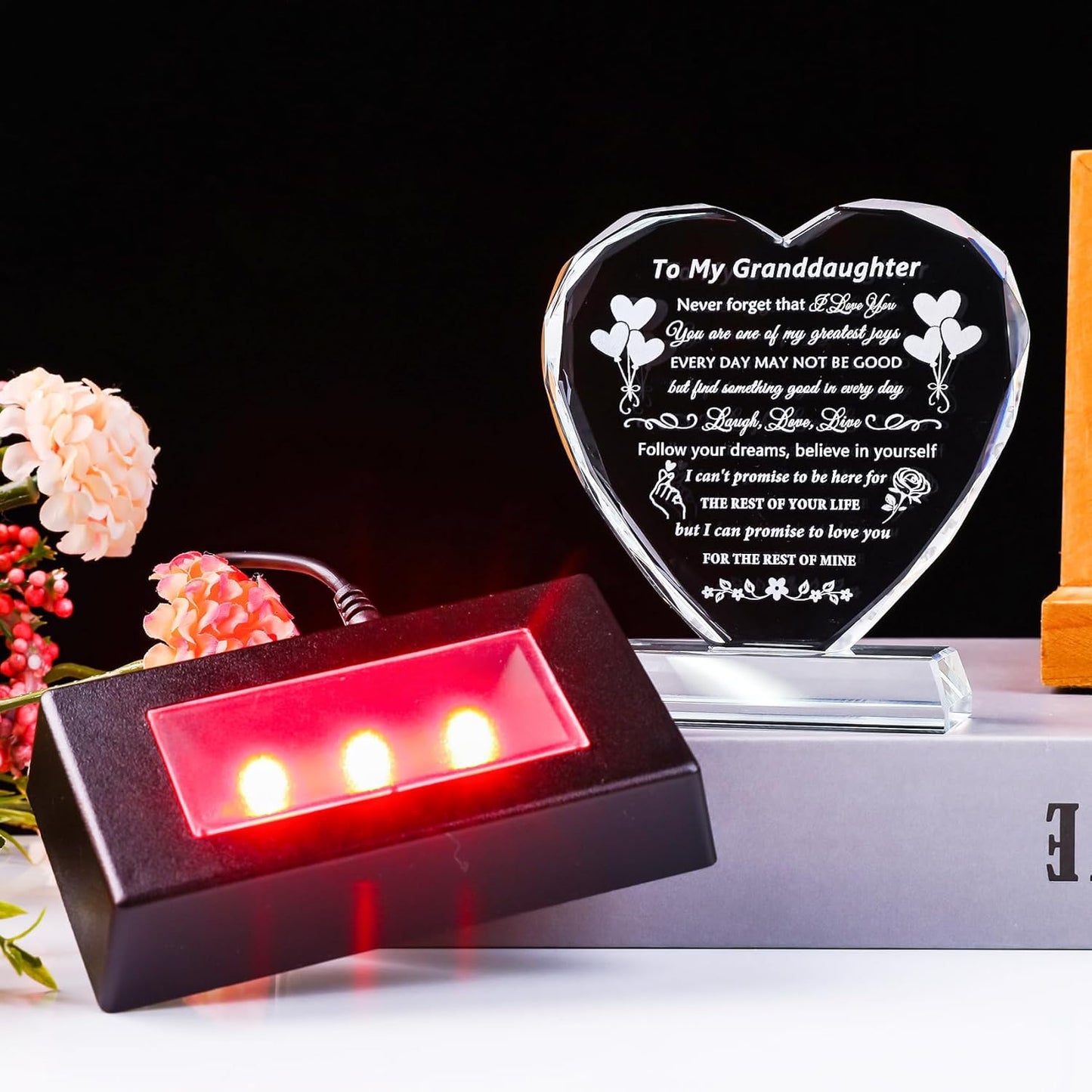 YWHL Granddaughter Gifts from Grandma Grandpa Birthday Gifts for Granddaughter Crystal Keepsake with Colorful Base Meaningful Gift for Granddaughters from Nana on Christmas Wedding Graduation