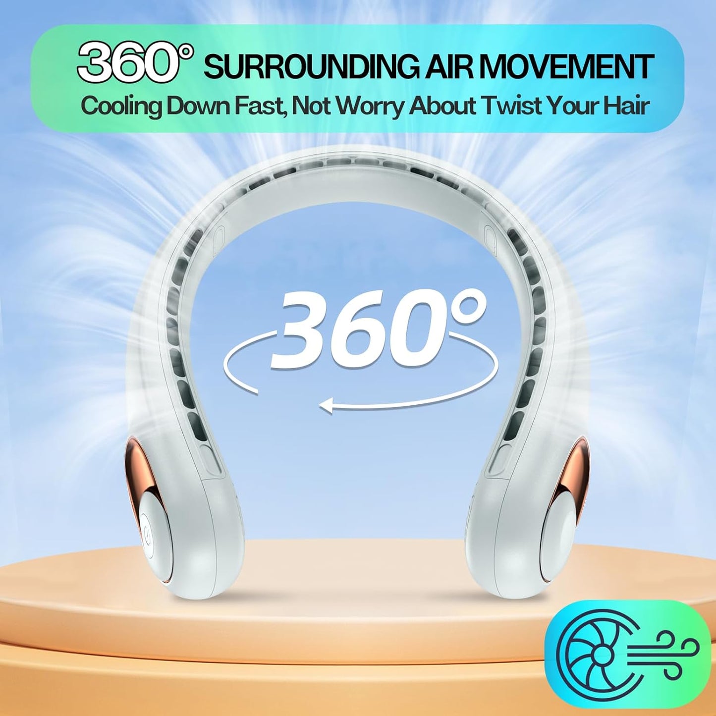 KIDEE Neck Fan, Portable Fan, Neck Fans Rechargeable, Upgraded LED Display, 4000 mAh Battery Operated, 3 Speeds Adjustable Personal Wearable Fan, Gifts for Women Men, Greenish White