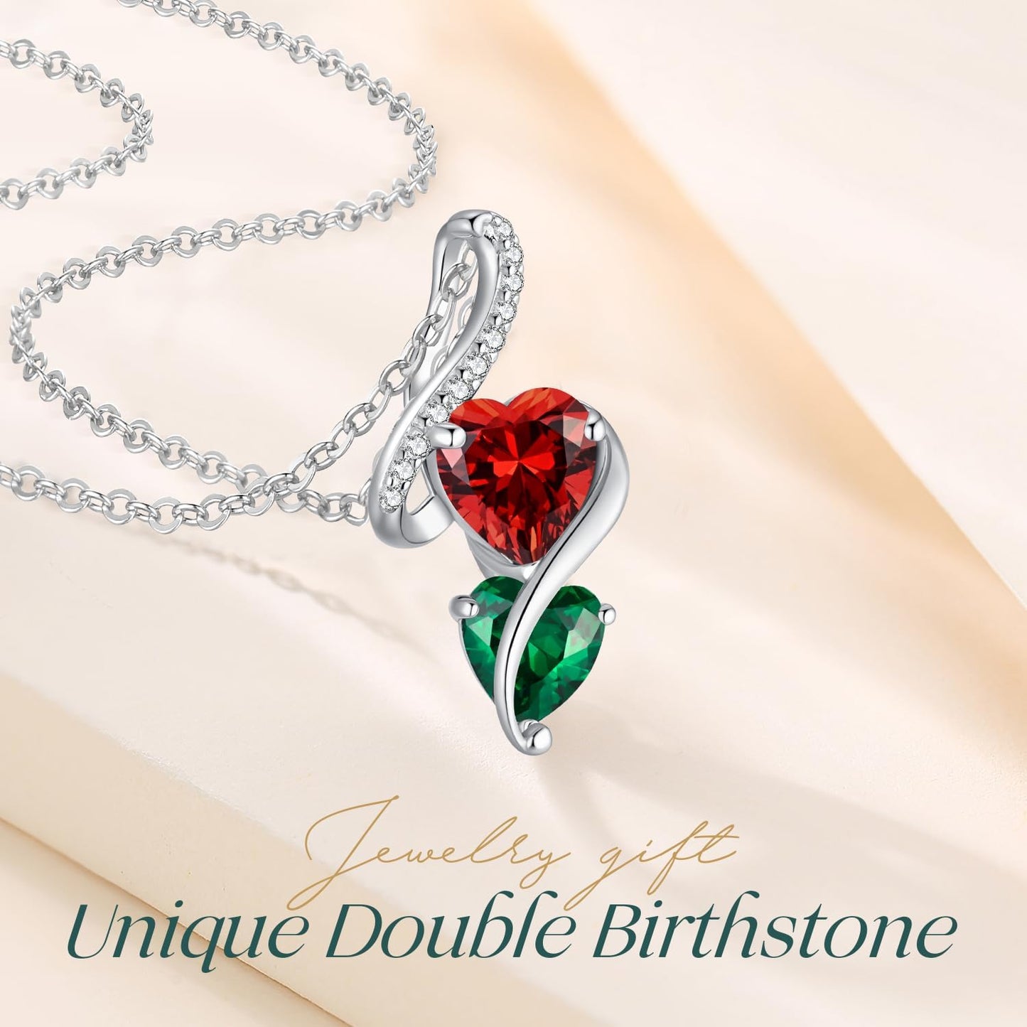 LOUISA SECRET Unique Double Heart Necklace Gifts for Wife Women, 925 Sterling Silver Tiny Birthstone Pendant Jewelry Gift for Her Girlfriend Mom Valentine's Day Anniversary Mother's Day Birthdays & Christmas