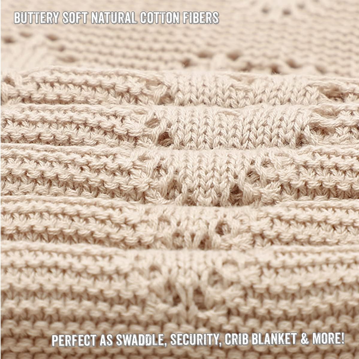 100% Luxury Cotton Heart Swaddle Knit Baby Blanket for Girls and Boys - Soft Warm Cozy Swaddling Receiving Stroller Crib Blanket for Newborns Infants & Toddlers (Oatmeal, 0-2 Years)