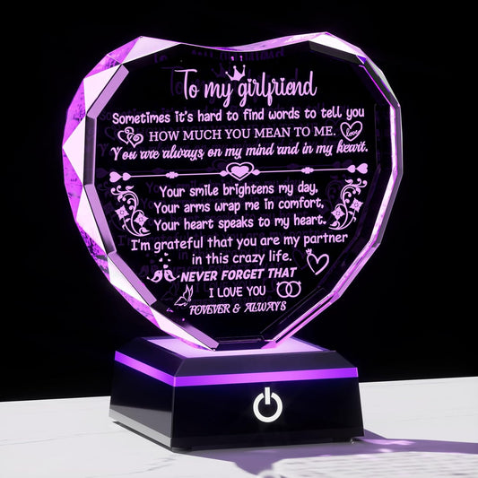 Gifts for Girlfriend, Romantic Heart Crystal Keepsakes to My Girlfriend Gifts with Colorful Base,I Love You Gifts for Girlfriend from Boyfiend on Birthday Valentine's