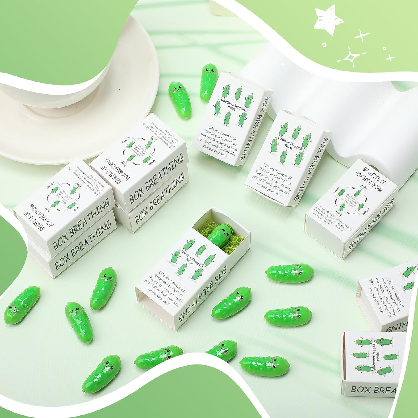 48 Sets Employee Appreciation Gifts Bulk Luminous Resin Animals Breathing Box Party Favor, Team Building Emotional Support Gifts Positive Thank You for Staff Coworkers(Pickle)