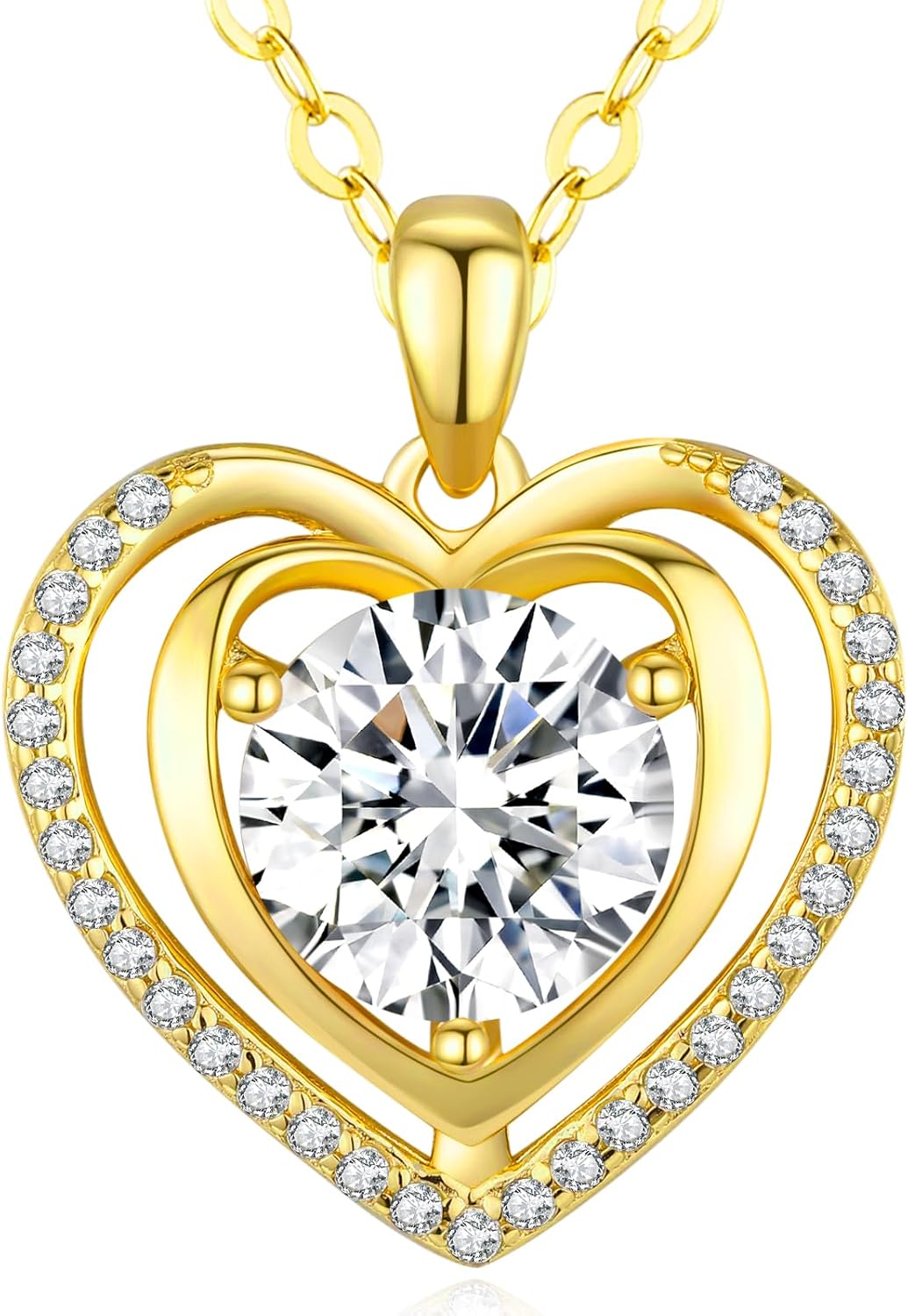 Heart Pendant Gold Necklace for Women Moissanite Lab-Created Gem I Love You Wedding Anniversary Birthday Christmas Valentine Engagements Mothers Day Jewelry for Wife Her Girlfriend Mom Daughter