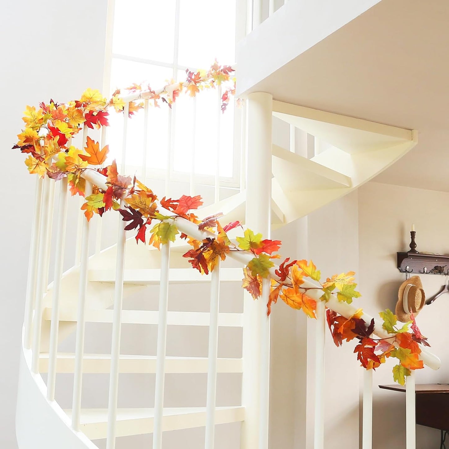 Joyhalo 6 Pack Fall Garland, Maple Leaves Garland Indoor Outdoor Fall Decor,Hanging Maple Leaves for Mantle,Door Frame,Fireplace and Thanksgiving Decor