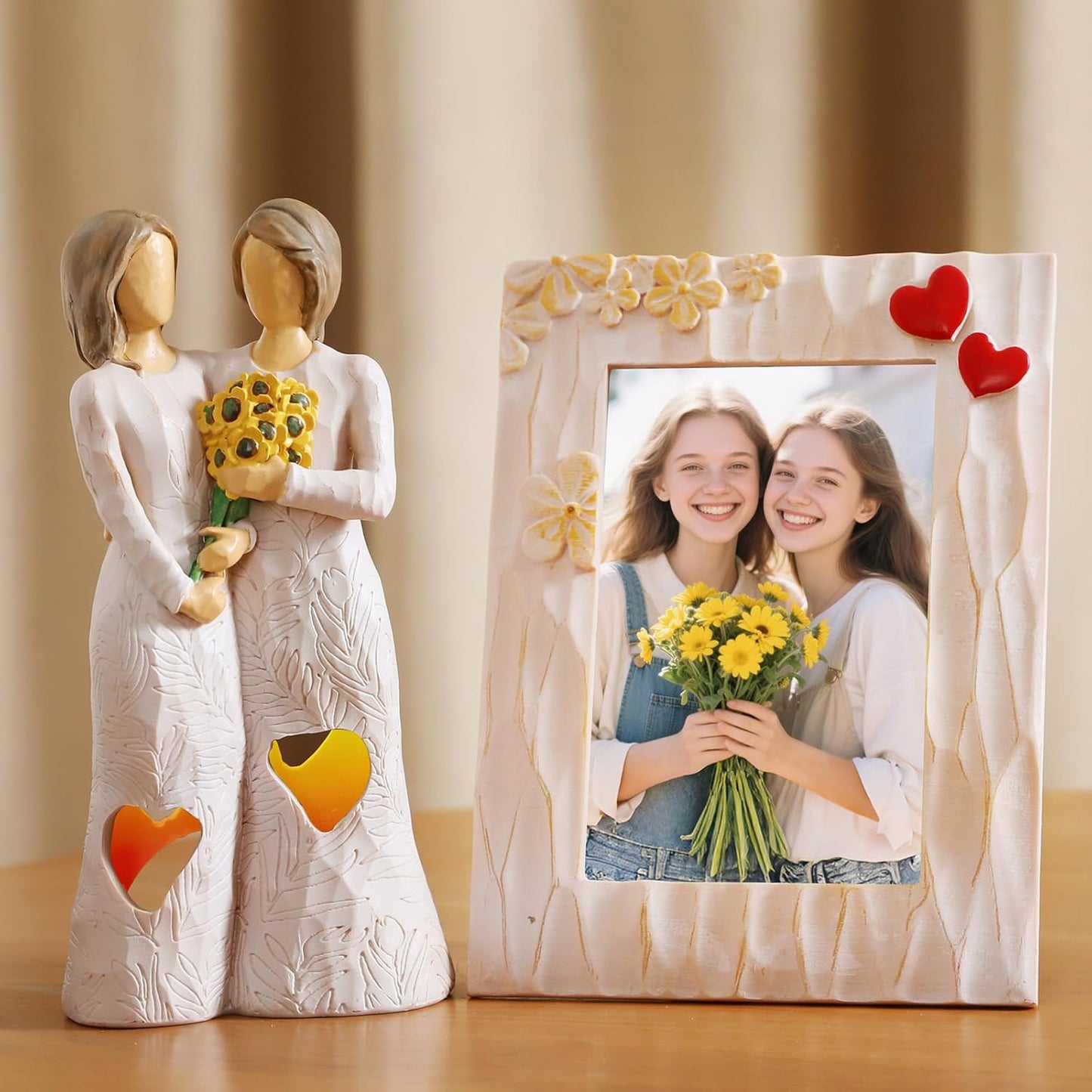 Friendship Gifts for Women Friends Resin Tealight Holder Statue with Flickering LED Light Special Birthday Gift for Women Sister Best Friend Unique Candle Holders for Home Decor(Frame for Free)