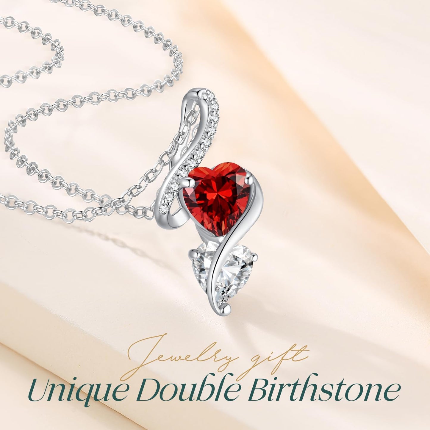 LOUISA SECRET Unique Double Heart Necklace Gifts for Wife Women, 925 Sterling Silver Tiny Birthstone Pendant Jewelry Gift for Her Girlfriend Mom Valentine's Day Anniversary Mother's Day Birthdays & Christmas