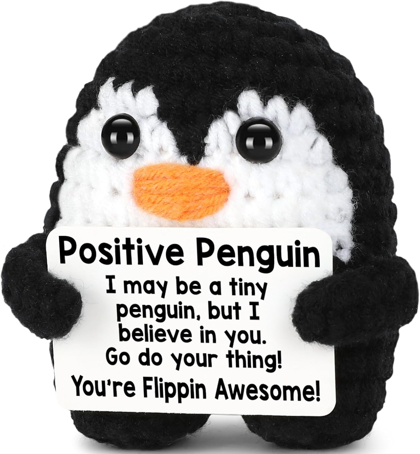 Mini Funny Positive Crochet Penguin, Inspirational Handmade Crochet Preguin Funny Gifts for Women Men Friend Coworker Teen, Emotional Small Gift for Birthday Graduation Appreciation Back to School