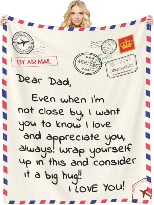 Gift for Dad from Daughter Son, Dear Dad Blanket for Father's Day, Throw Blankets Anniversary Birthday Super Soft Flannel Throw Blankets for Christmas Valentines Day for Bed Couch(50’’x60’’)