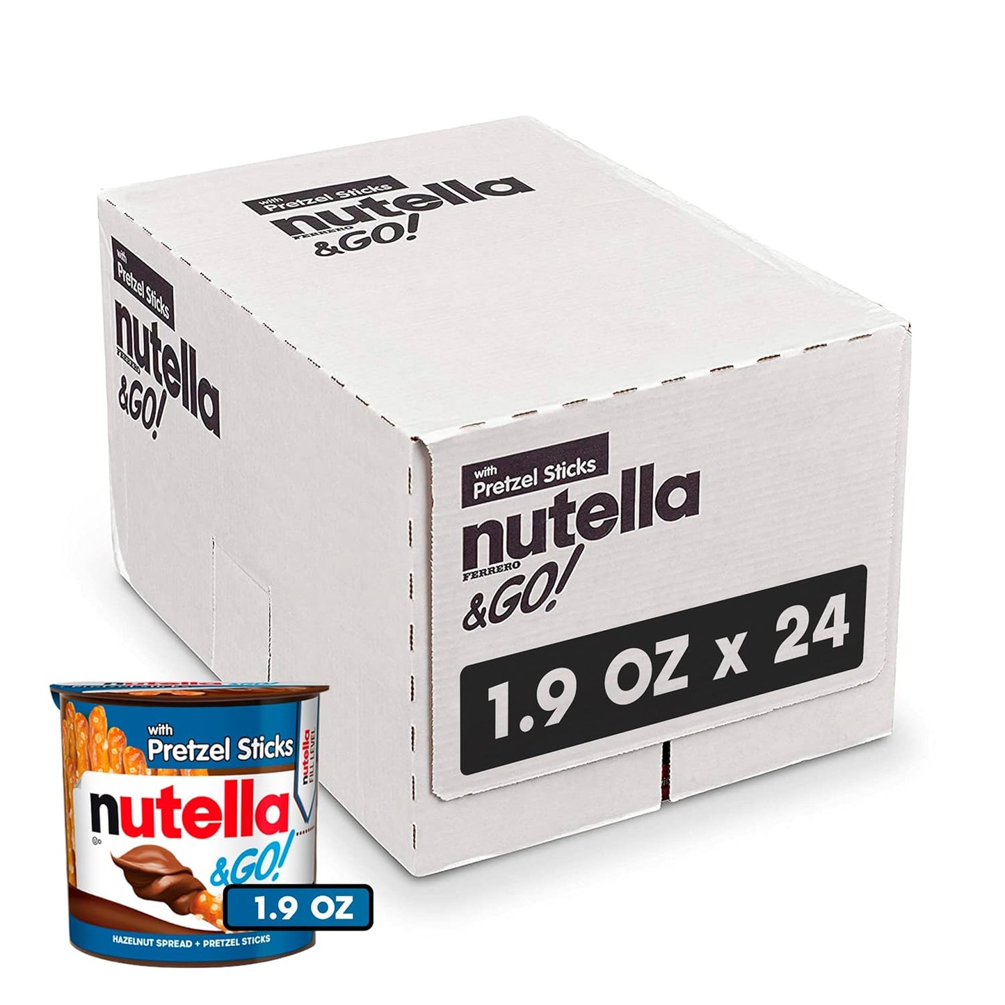Nutella & GO! Bulk 24 Pack, Hazelnut and Cocoa Spread with Pretzel Sticks, Stocking Stuffers, Snack Cups, 1.9 oz Each