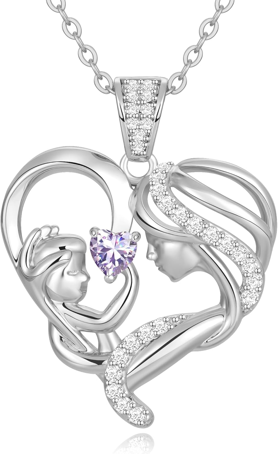 Mothers Day Gifts for Mom Wife Her Grandma, S925 Sterling Silver Birthstone Necklaces Jewelry for Women, Mother's Day Love Heart Pendant Necklace for Anniversary Birthday Christmas Day