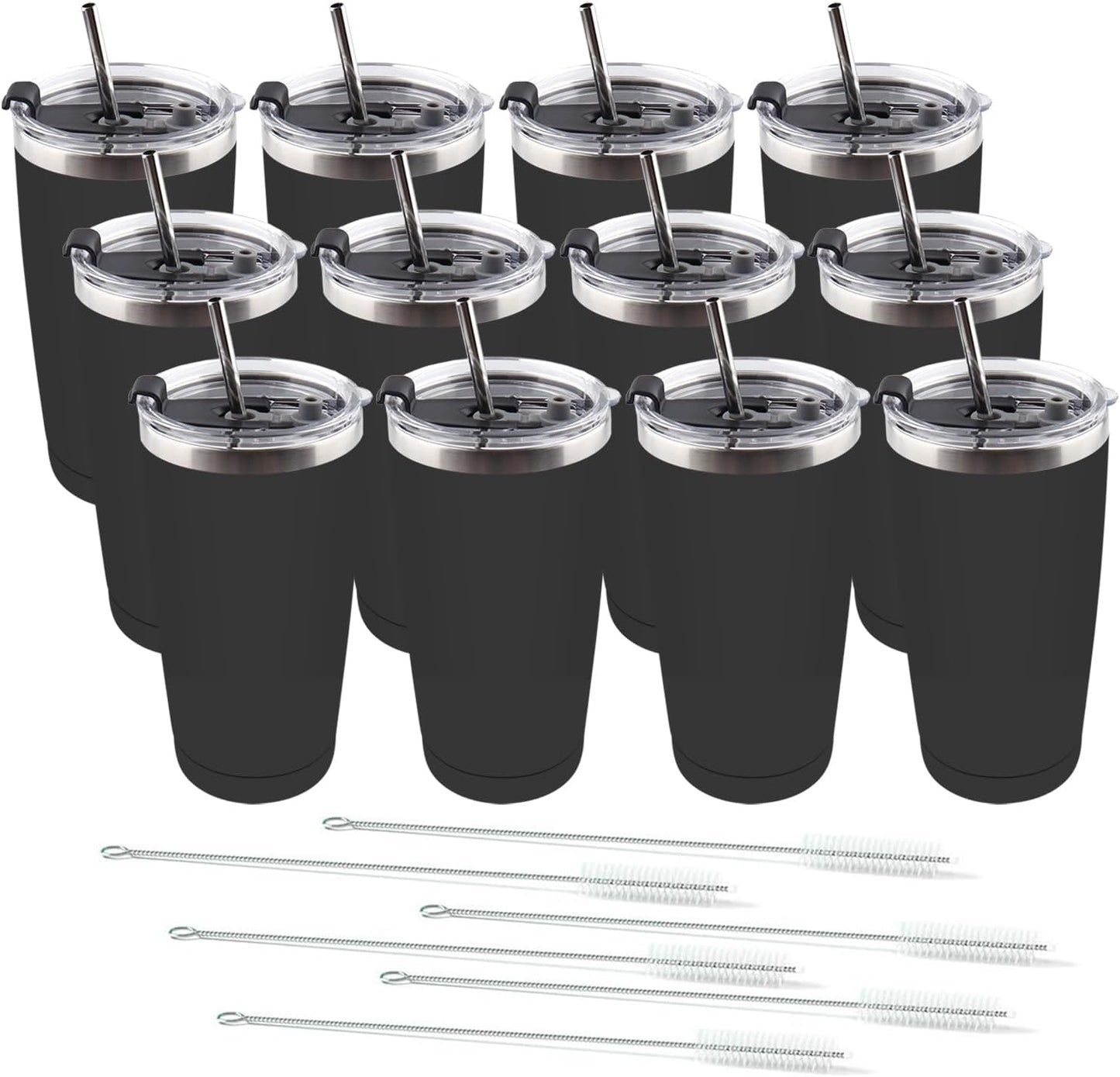 Amtidy 12 Pack 20oz Stainless Steel Tumbler with Lid, Powder Coated Vacuum Insulated Tumbler Cup, With straw and cleaning brushDouble Wall Coffee Tumbler, Powder Coated Travel Mug