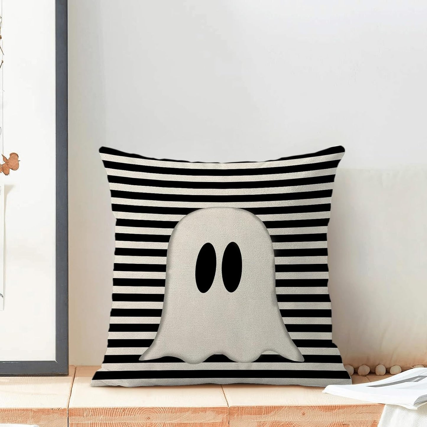 Halloween Pillow Covers 20x20 Set of 2 Cute Black Stripe Ghost Throw Pillow Covers Halloween Pillows Decorative Pillow Covers for Halloween Home Decoration Cushion Case for Couch Sofa Decor
