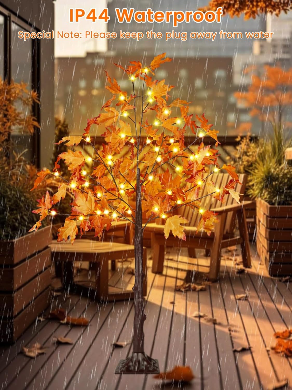 2Pack 4FT 100LED Artificial Lighted Maple Tree, Fall Decor for Home, Maple Tree with Timer Function Prelit Fall Decorations Warm White Light for Indoor Outdoor Autumn Harvest Halloween Thanksgiving