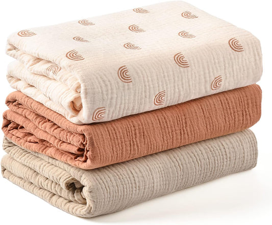 Konssy 3 Pack Muslin Swaddle Blankets for Unisex, Newborn Receiving Blanket, Large 47 x 47 inches, Soft Breathable Muslin Baby Swaddles for Boys & Girls