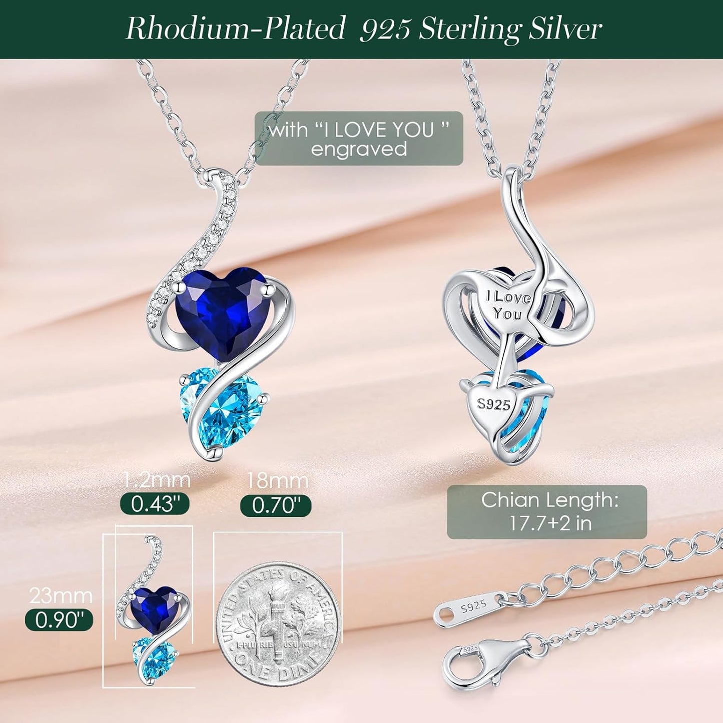 LOUISA SECRET Unique Double Heart Necklace Gifts for Wife Women, 925 Sterling Silver Tiny Birthstone Pendant Jewelry Gift for Her Girlfriend Mom Valentine's Day Anniversary Mother's Day Birthdays & Christmas