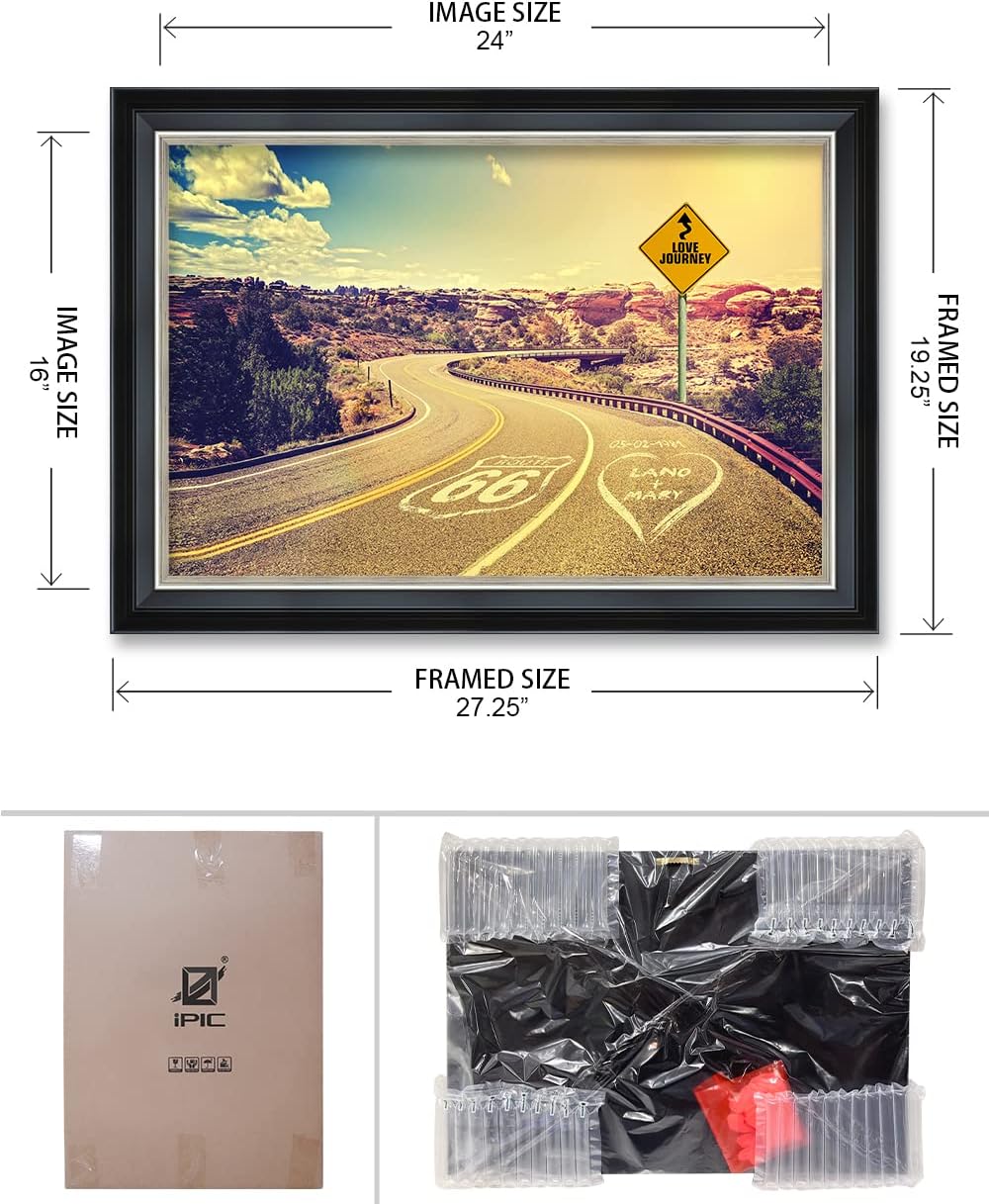 IPIC - Love Journey Personalized Framed Wall Art with Names and Date on, Giclee Prints Framed with Solid Wood, Custom Memorial Gifts for Wedding Anniversary. Total Size: 27.25" W x 19.25" H