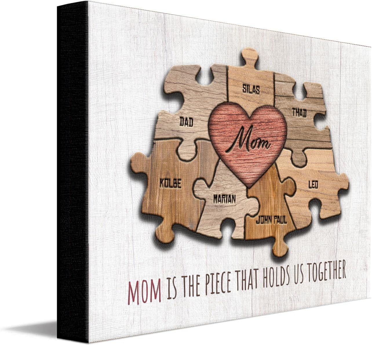 Personal-Prints MOM & Children Personalized HEART Puzzle Wall Art | Unique Customized with up to 8 Names | Mother’s Day, Birthday or Christmas Gift (16"x20" Stretched Canvas, 7 Children)