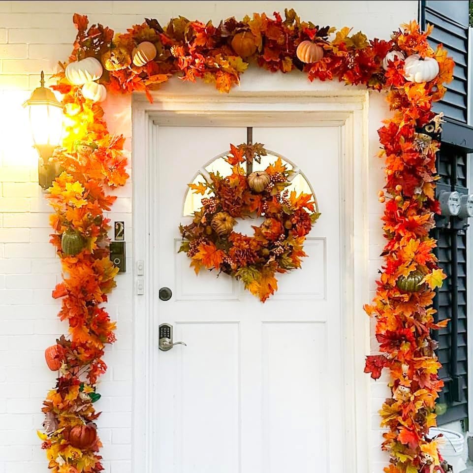 3pack Fall Garland Maple Leaf Garland 5.9Ft/Piece Fall Maple Leaves Garlands Thanksgiving Indoor Home Decor (3 Pcs)