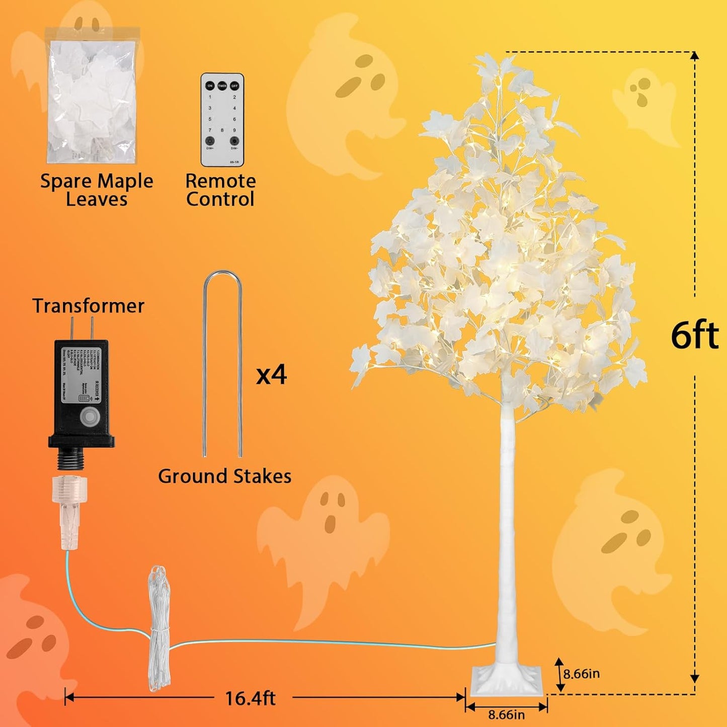 6FT 120LED Artificial Lighted White Maple Tree, Fall Tree with Dual-Tone Lights (Cold & Warm White) Halloween, Thanksgiving, Autumn Harvest Outdoor Indoor Home Decor