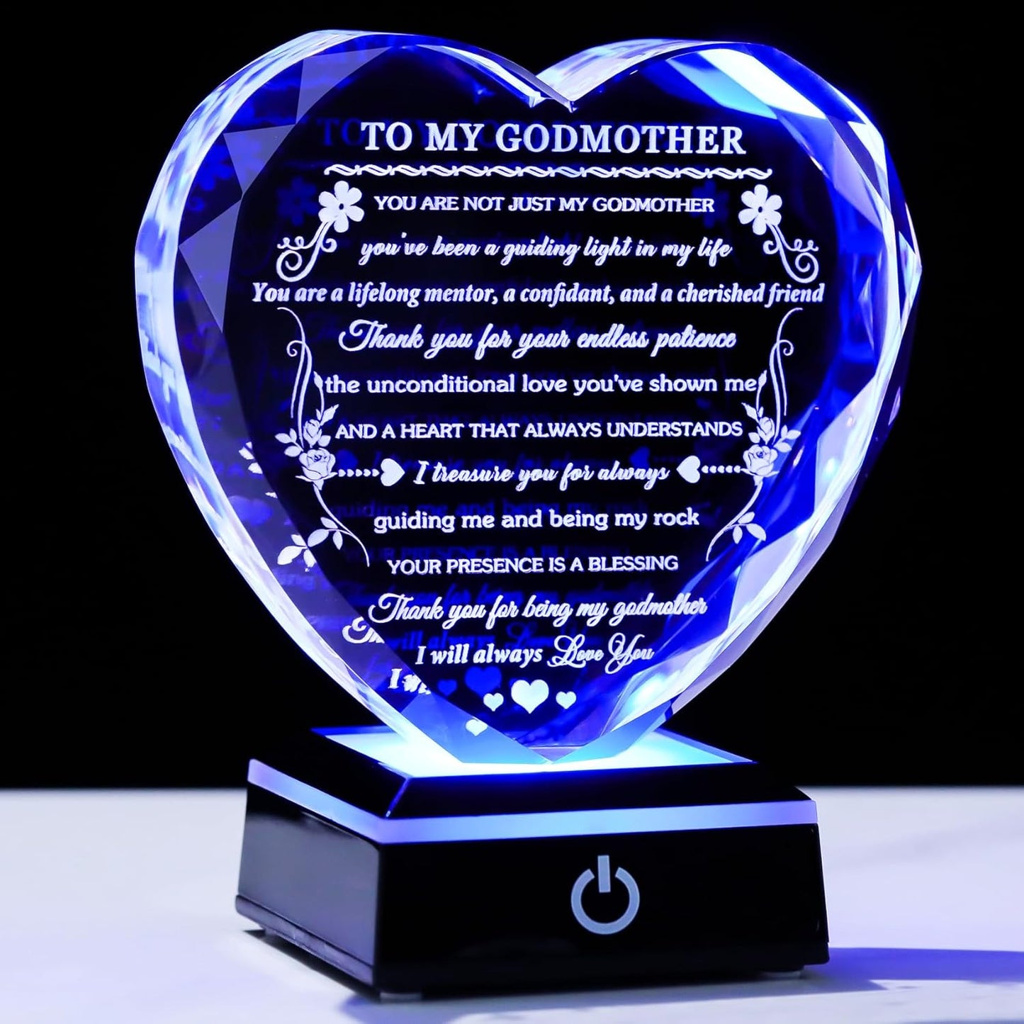 Godmother Gift from Godchild with Colorful LED Base Heart Crystal Gifts for Godmother on Birthday Christmas Mothers Day Thanksgiving from Goddaughter Godson