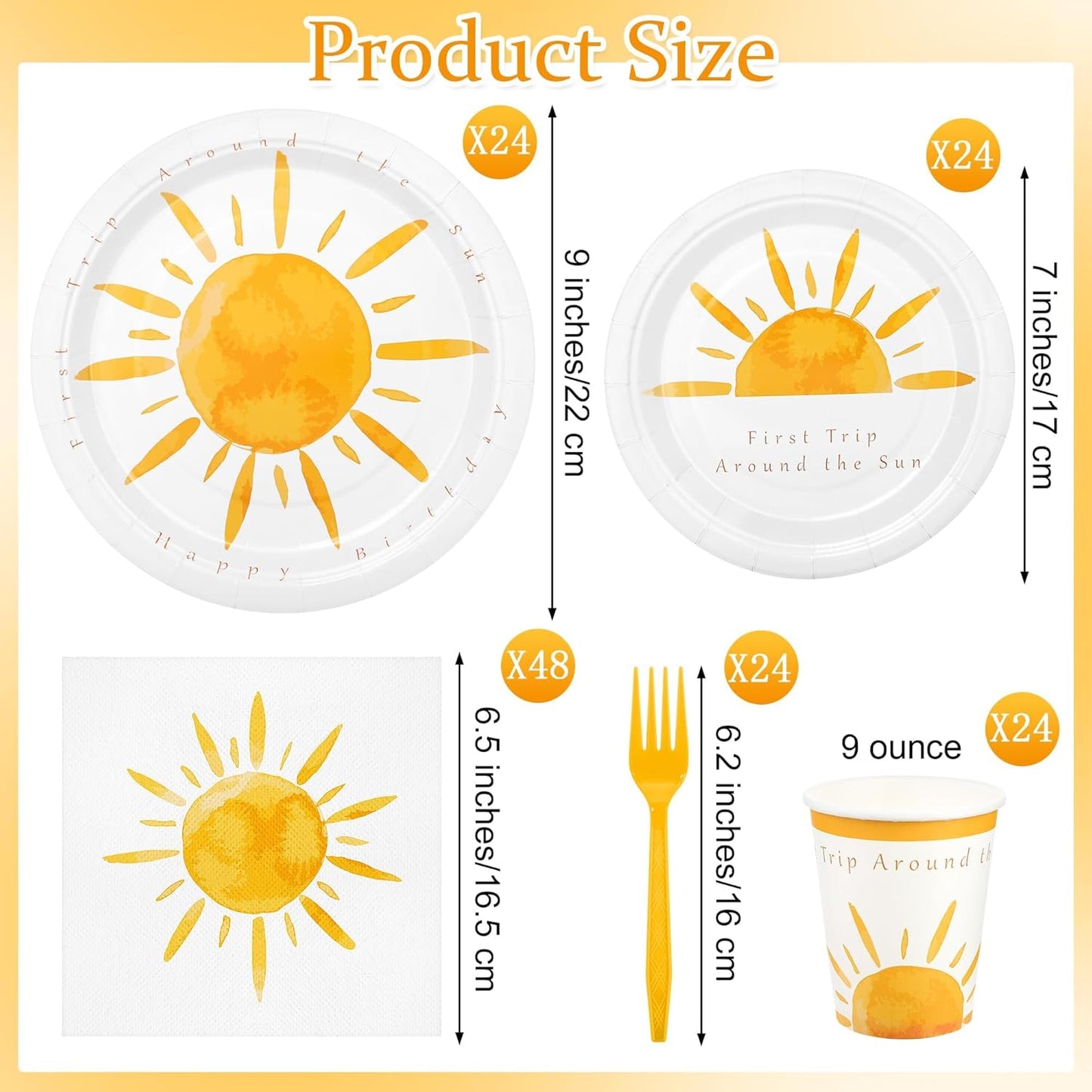 144 Pieces Boho Sun Birthday Party Decorations Tableware Sets Including Disposable Bohemia Sunshine Plates Napkins Cups Forks Serves 24 for Sun Baby Shower Party Supplies