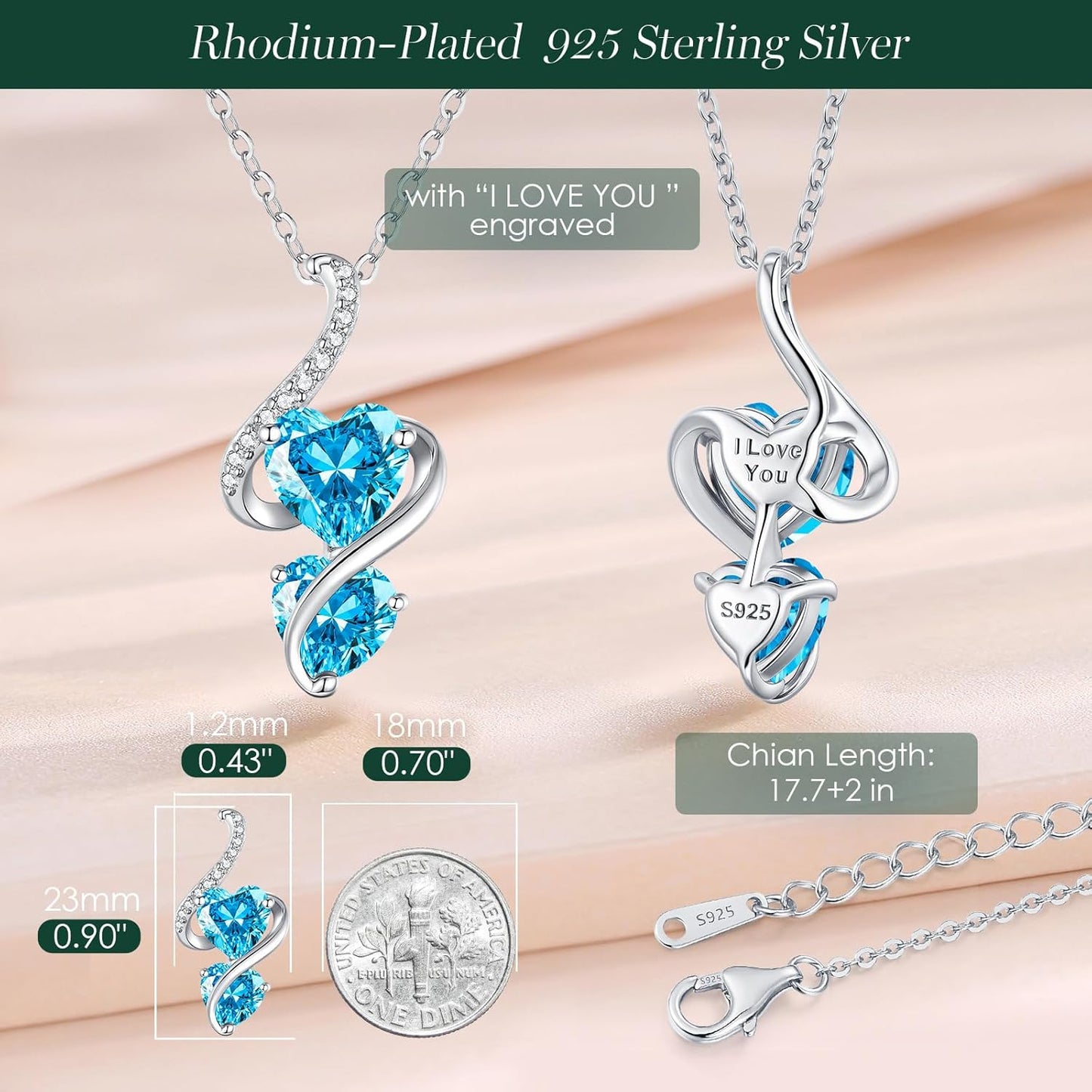 LOUISA SECRET Unique Double Heart Necklace Gifts for Wife Women, 925 Sterling Silver Tiny Birthstone Pendant Jewelry Gift for Her Girlfriend Mom Valentine's Day Anniversary Mother's Day Birthdays & Christmas