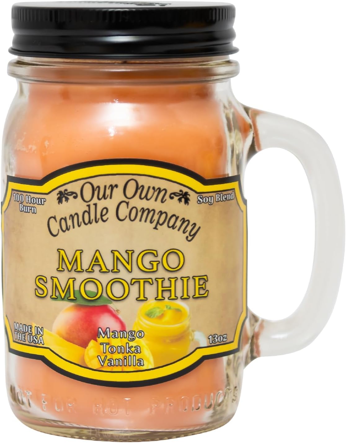 Our Own Candle Company, Mango Smoothie Scented Mason Jar Candle, 100 Hour Burn Time, 13 Ounces