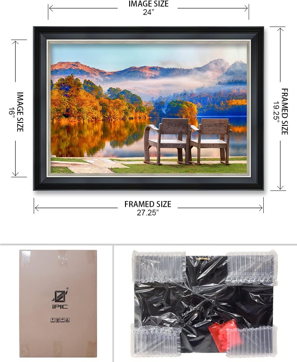 IPIC - Grow Old Together, Personalized Framed Wall Art with Names and Date on, Giclee Prints Framed with Solid Wood, Custom Memorial Gifts for Wedding Anniversary. Total Size: 27.25" W x 19.25" H