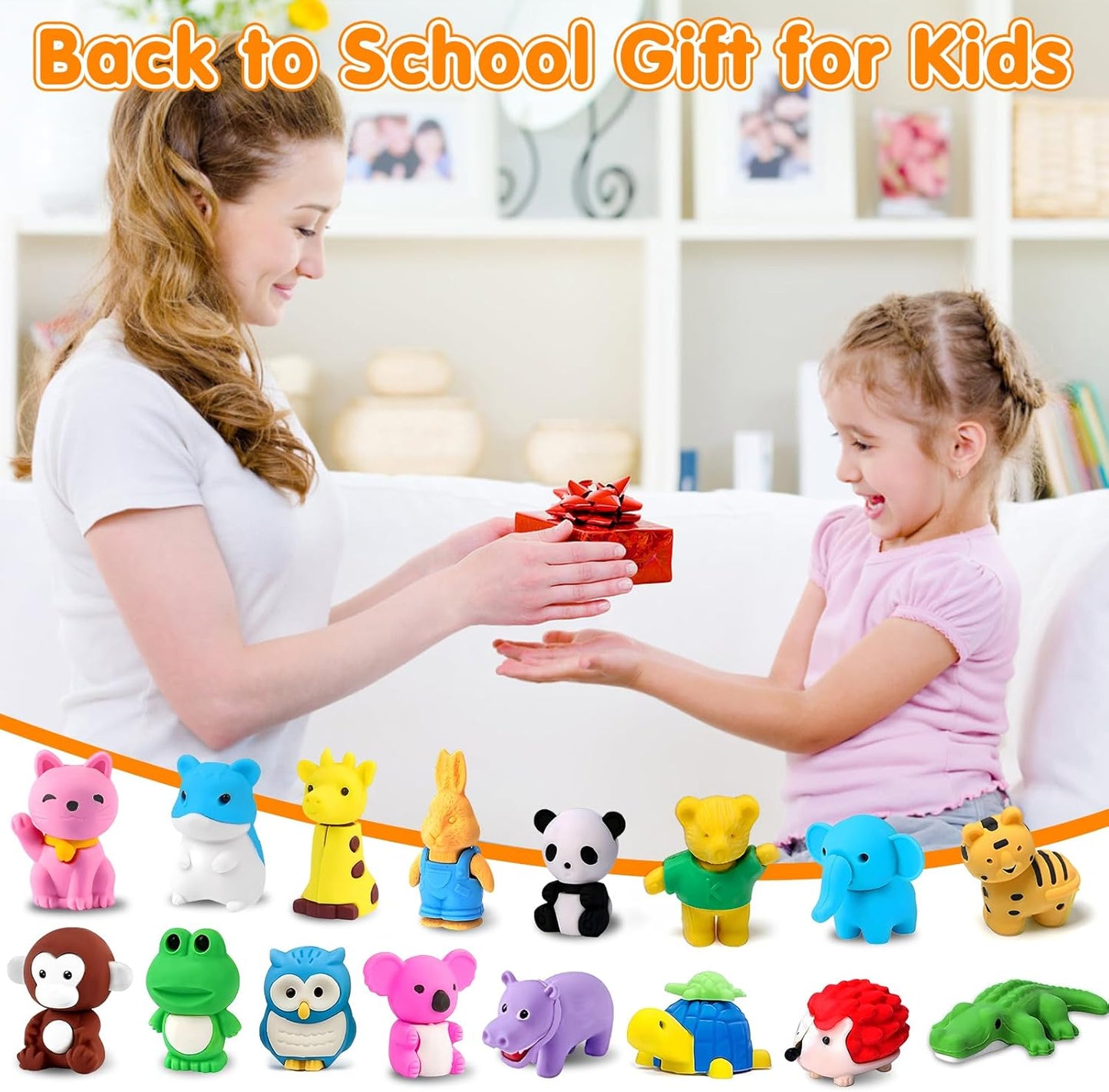 16 Pack Animal 3D Erasers Desk Pets for Kids Pencil Erasers Bulk Gifts for Classroom Prizes,Game Reward,Treasure Box,Goodie Bag Stuffers,Pinata Filler,Party Favors,Puzzle Mini Toys School Supplies