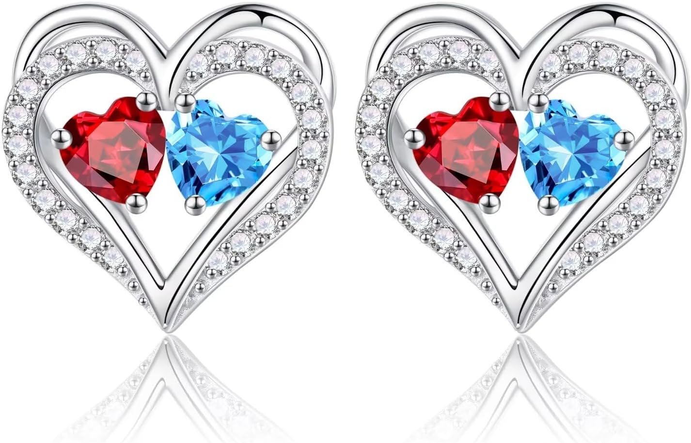 Iefil Birthstone Earrings for Women - 925 Sterling Silver Heart Earrings Anniversary Birthday Gifts for Women Wife Girlfriend Mom