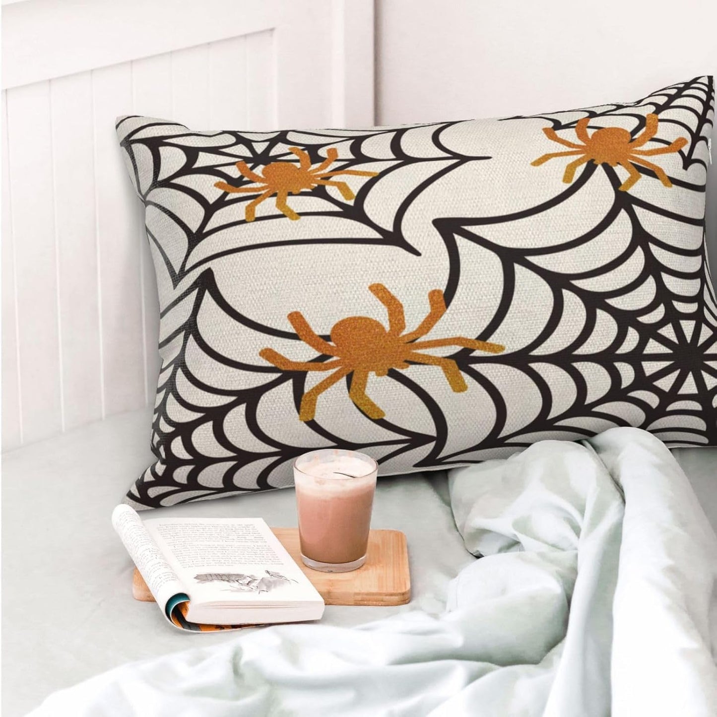 Black Spider Web Pillow Covers 12x20 inches Set of 2 Halloween Decorative Throw Pillow Covers Halloween Decor Spider Farmhouse Linen Cushion Case for Home Sofa Couch Outdoor Decoration