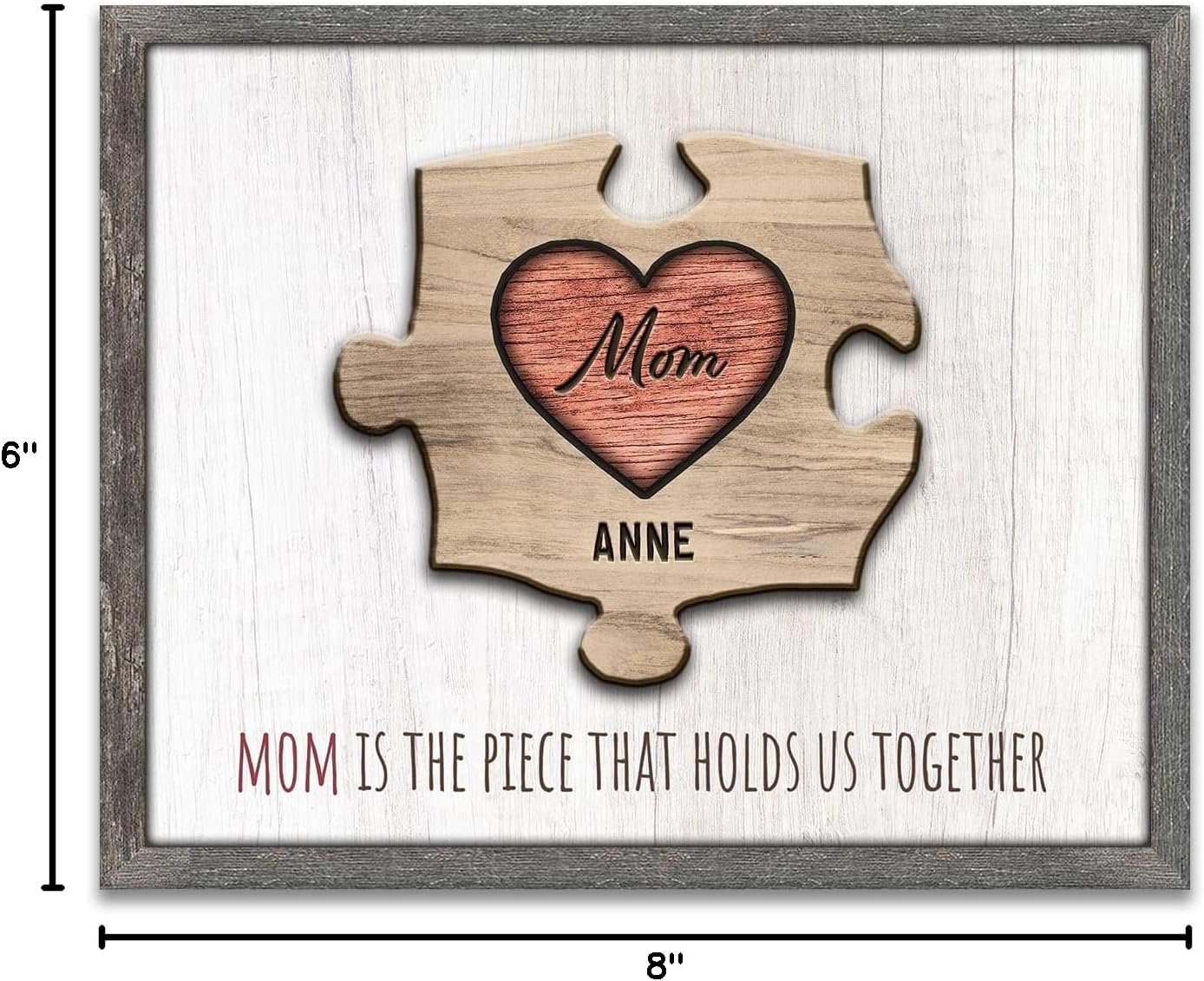 Personal-Prints MOM & Children Personalized HEART Puzzle Wall Art | Unique Customized with up to 8 Names | Mother’s Day, Birthday or Christmas Gift (12"x16" Float Framed Canvas, 1 Child)