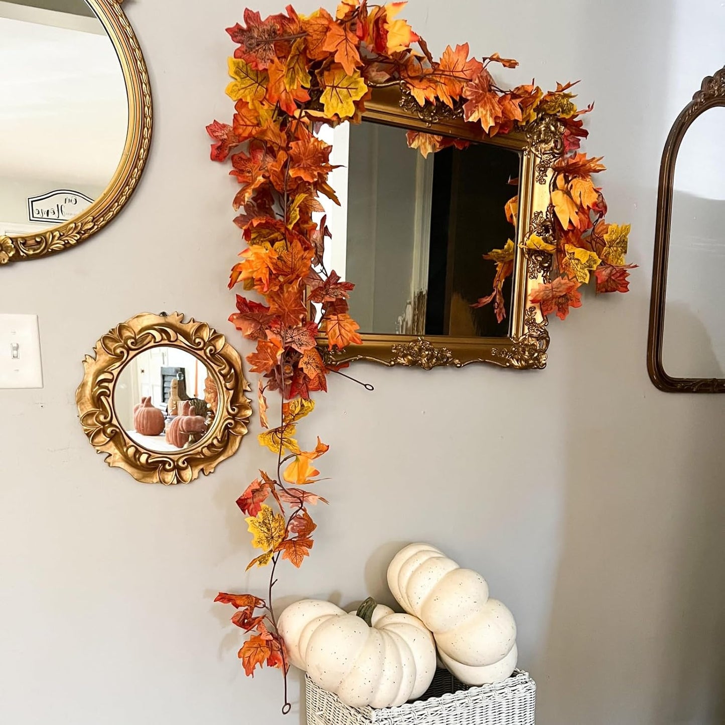 CQURE 6 Pack Fall Leaf Garland, Total 35Ft Artificial Maple Leaf Autumn Garland Fall Leaves Hanging Vines Fall Maple Leaves Thanksgiving Decor for Home Wedding Fireplace Party