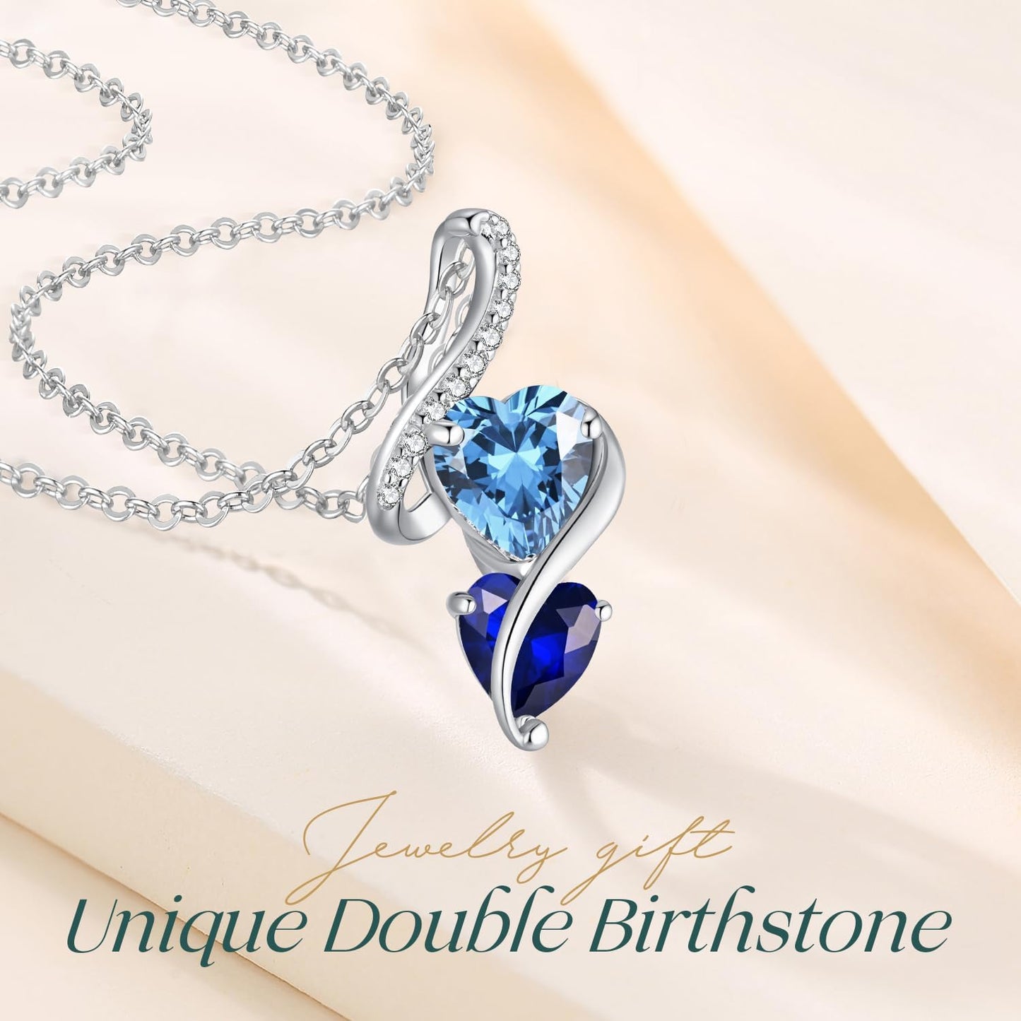LOUISA SECRET Unique Double Heart Necklace Gifts for Wife Women, 925 Sterling Silver Tiny Birthstone Pendant Jewelry Gift for Her Girlfriend Mom Valentine's Day Anniversary Mother's Day Birthdays & Christmas