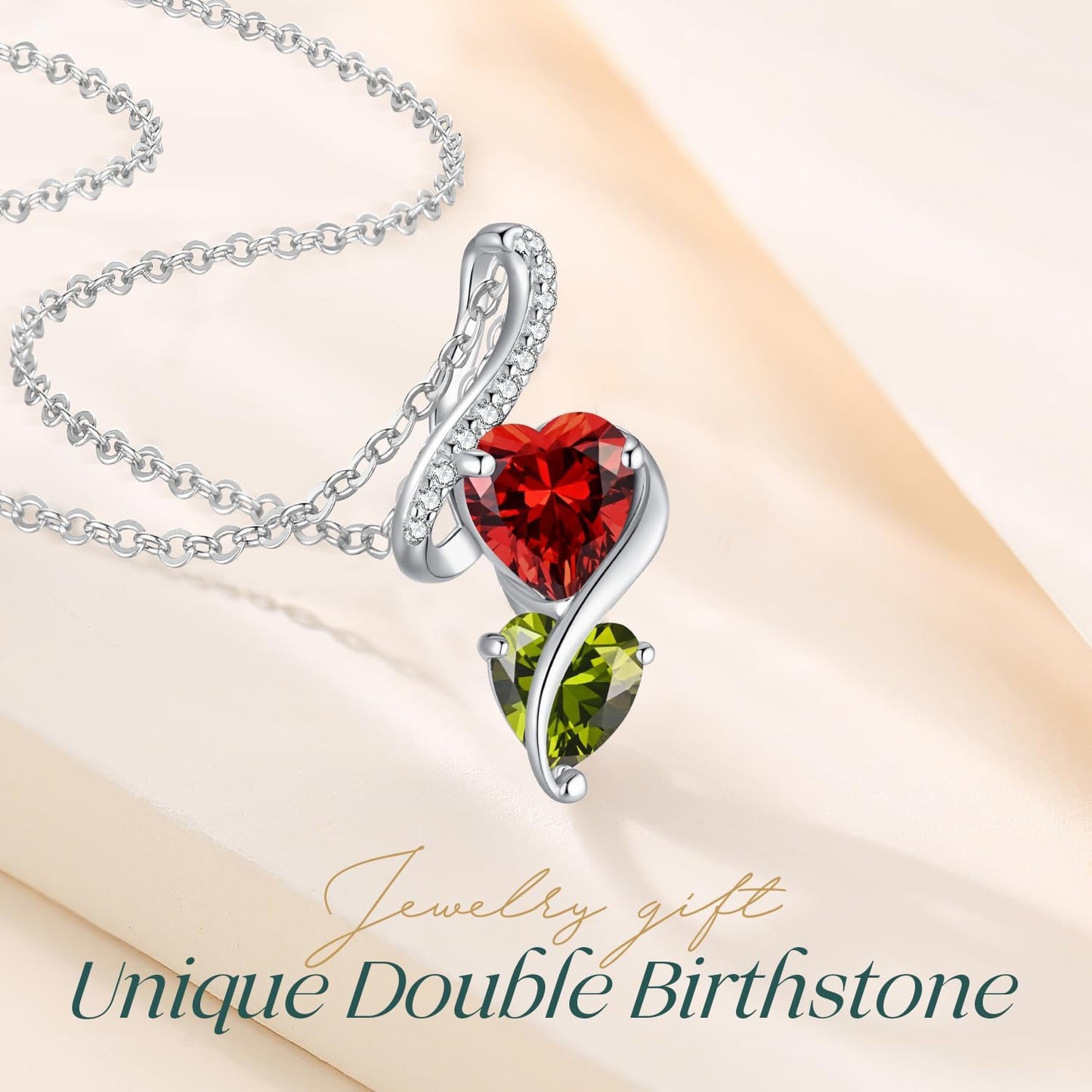 LOUISA SECRET Unique Double Heart Necklace Gifts for Wife Women, 925 Sterling Silver Tiny Birthstone Pendant Jewelry Gift for Her Girlfriend Mom Valentine's Day Anniversary Mother's Day Birthdays & Christmas
