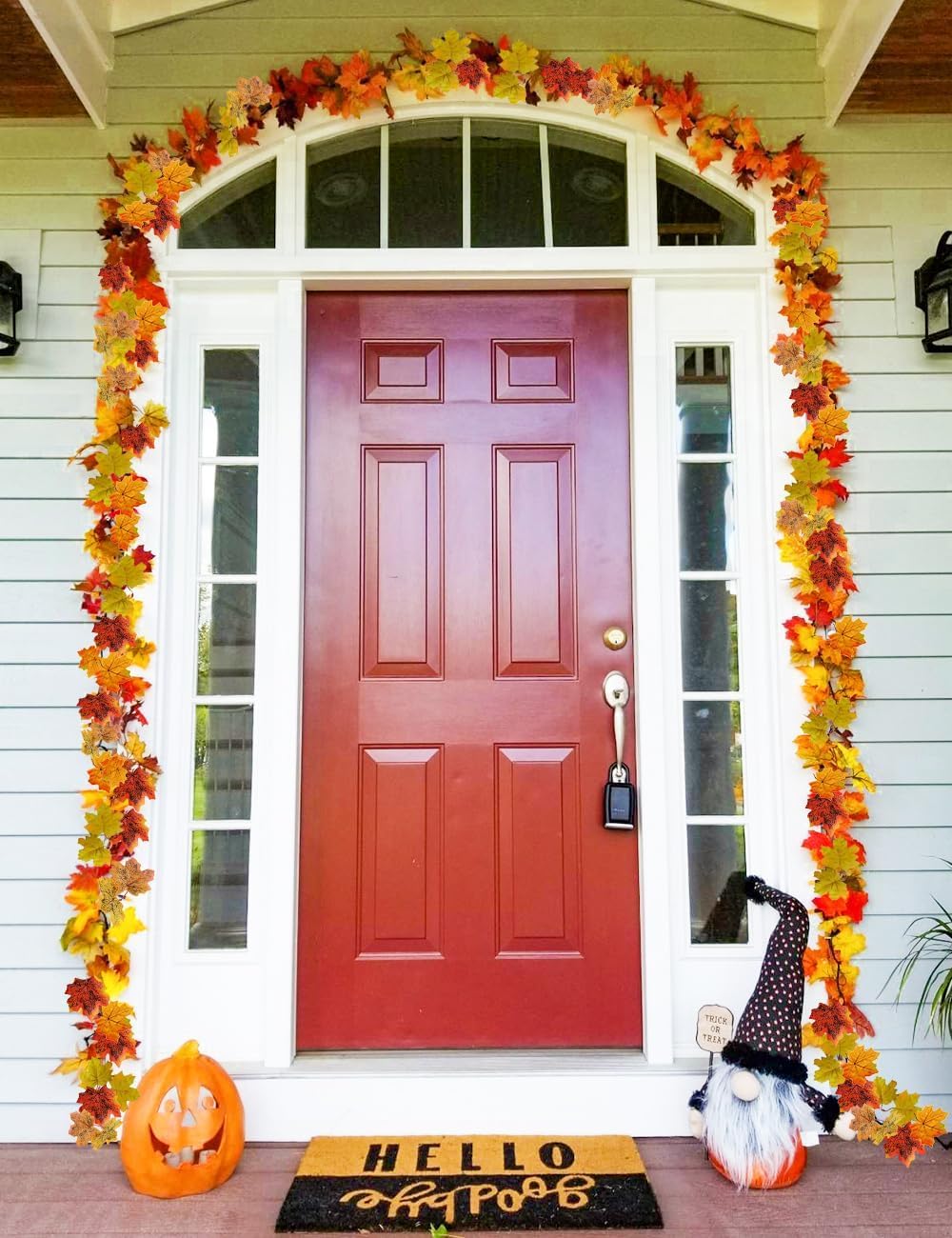 wohohoho 6 Packs Artificial Fall Leaves Garland, 5.9Ft/Pieces Autumn Maple Leaves Mantle Garland Hanging Vines for Home Decor Wedding Halloween Thanksgiving Christmas Indoor Outdoor Decorations