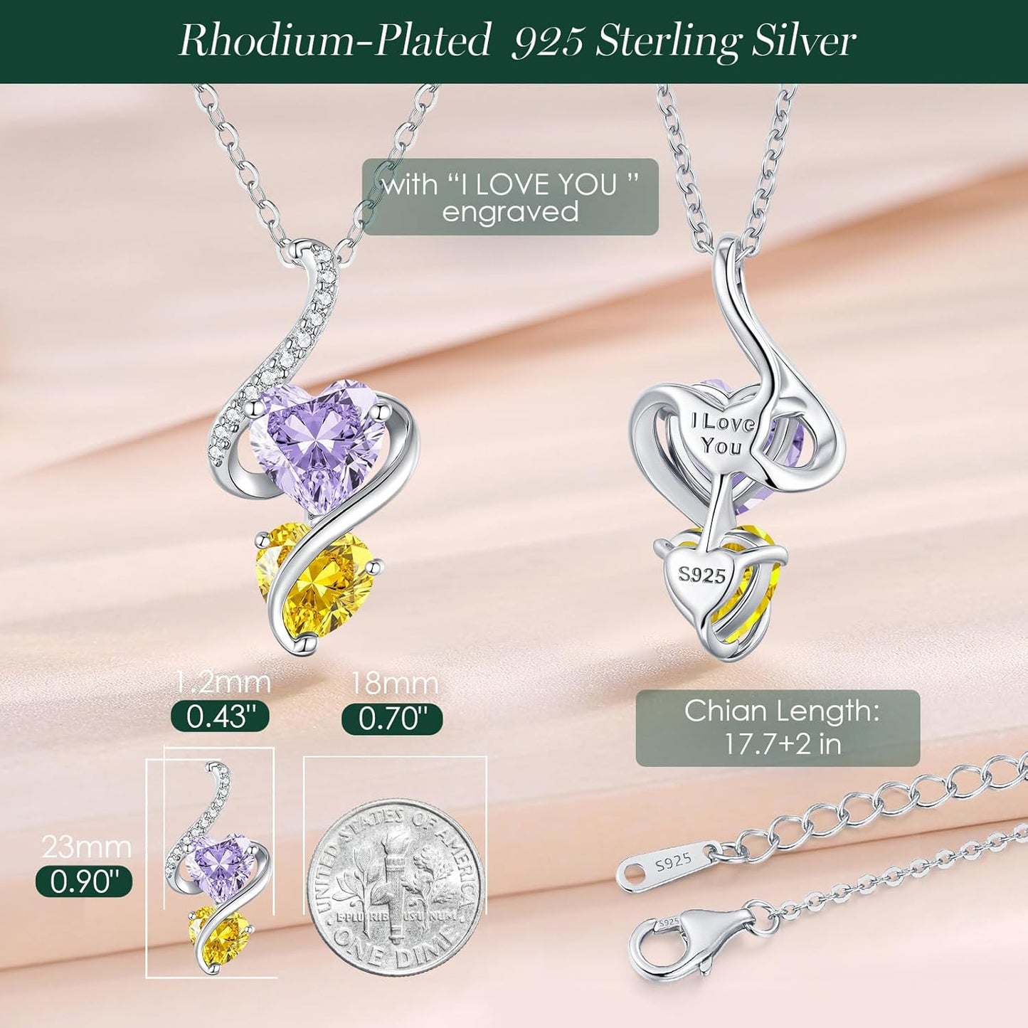 LOUISA SECRET Unique Double Heart Necklace Gifts for Wife Women, 925 Sterling Silver Tiny Birthstone Pendant Jewelry Gift for Her Girlfriend Mom Valentine's Day Anniversary Mother's Day Birthdays & Christmas