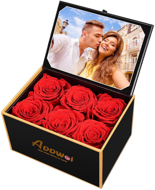 ADDWel Preserved Rose in A Box with 4x6 Picture Frame, Real Eternal Roses, Immortal Roses Gift for Women, Wife, Girlfriend, Mom, or Grandma
